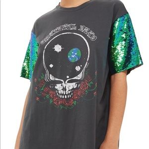 Grateful Dead Graphic Tee with Sequin Sleeves